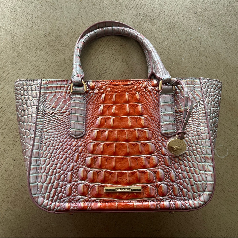 Brand new-Brahmin Orange and Pink Satchel with Exotic Texture